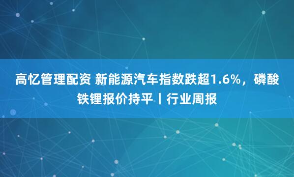 高忆管理配资 新能源汽车指数跌超1.6%，磷酸铁锂报价持平丨行业周报